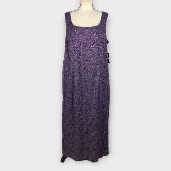 Alex Evenings Cocktail Dress Women's Plus 22W Purple Lace Sleeveless Midi NWT - Picture 3 of 13